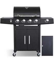 4 Burner Propane Gas Grill & Griddle Combo with Side Burner, Cast Iron Grates