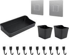 Pegboard Accessories Pack 25pc Hooks Bins Fastening Strips Black