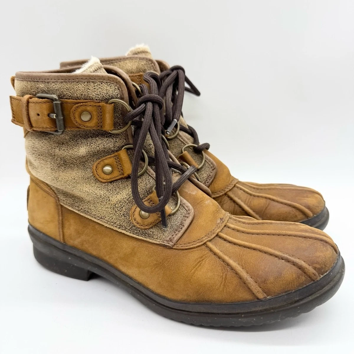UGG brown leather Heather duck sheepskin lined winter boots 6.5 Amazon.com | UGG Women main image 4