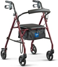 Medline Steel Rollator Walker with Seat, Burgundy, 350 lb. Weight Capacity