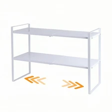 2-Tier Expandable Organizer Shelf for Kitchen Cabinet, Countertop, Pantry & U...