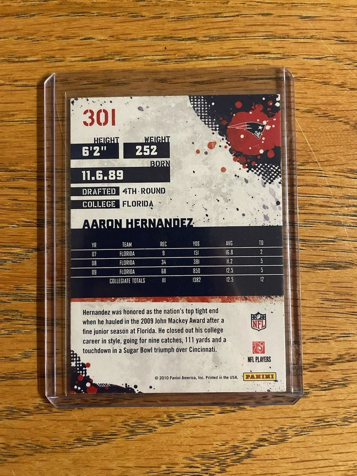 2010 Panini Score #301 Aaron Hernandez Rookie Card (RC) - Image 2 of 2
