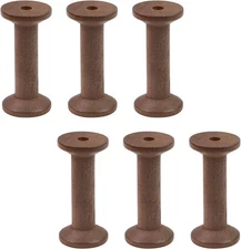 KUMGROT 6 Pcs Small Wooden Empty Spools Vintage Thread 3 x 1.38, Brown 
