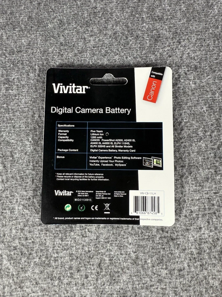 Vivitar VIV-CB-11LH Digital Camera Battery for Canon NB-11LH PowerShot ELPH NEW - Image 2 of 2