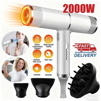 Pro Hair Dryer 2000W Fast Drying Ionic Hairdryer with Diffuser Hairdryer UK-Plug