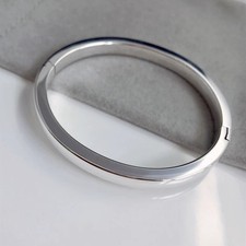 Oval Sterling Silver Bangle, Silver Locking Cuff, Silver Hinged Bangle