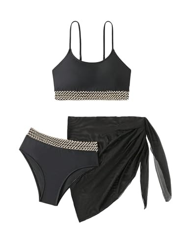 Girl's 3 Piece Bathing Suit Scoop Neck Spaghetti Strap Bikini Set with Wrap - Picture 6 of 6