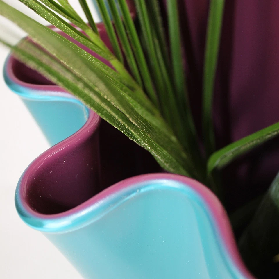 Vase Glas gewellt lila türkis Glasvase Blumenvase mundgeblasen Tischvase - Bild 4 von 4