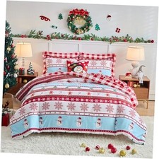 3 Pieces Christmas Duvet Cover Set, Red and White Queen- 90"x90" Stripes