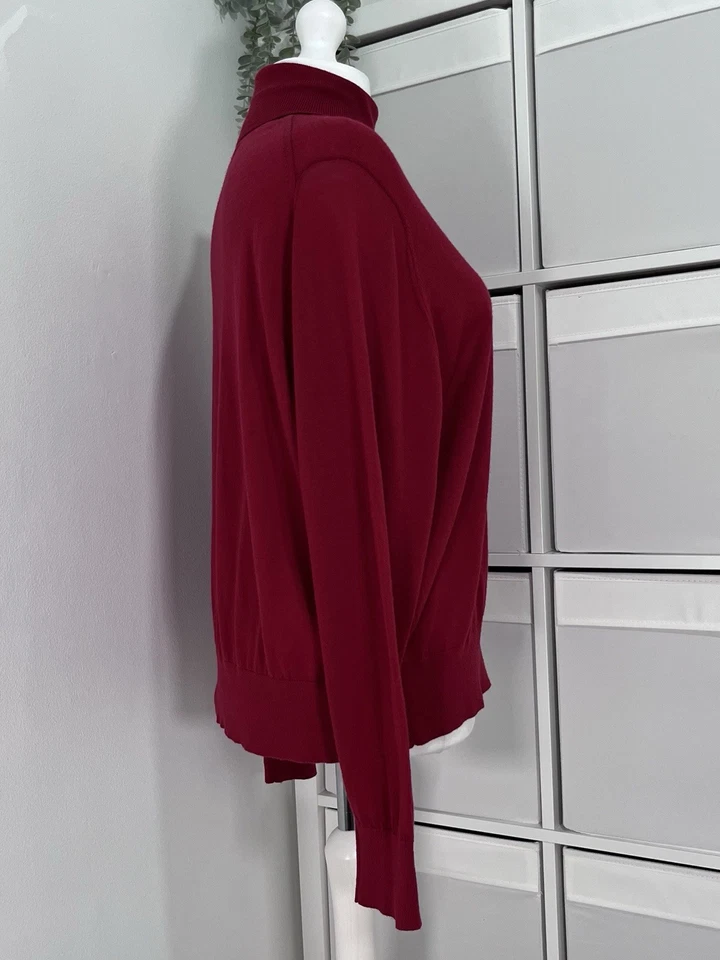 M&S Ladies Merino Jumper Pullover UK 20 Scarlet Roll Neck Fine Knit Knitted FLAW - Image 3 of 4