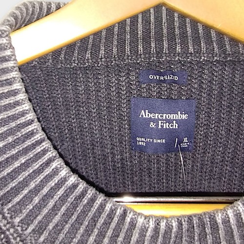 Abercrombie & Fitch XL Mens Sweater Oversized Gray Knit Ribbed Crewneck Classic - Picture 3 of 11