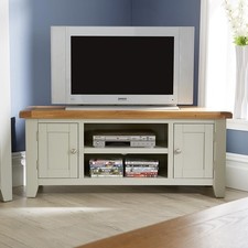 Grey Solid Wood 2 Door TV Plasma Unit Stand 120cm Cable Management Seconds