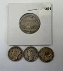 4 Lot Of Vintage Coins. 3 Mercury Dimes And A 1897 Barber Quarter