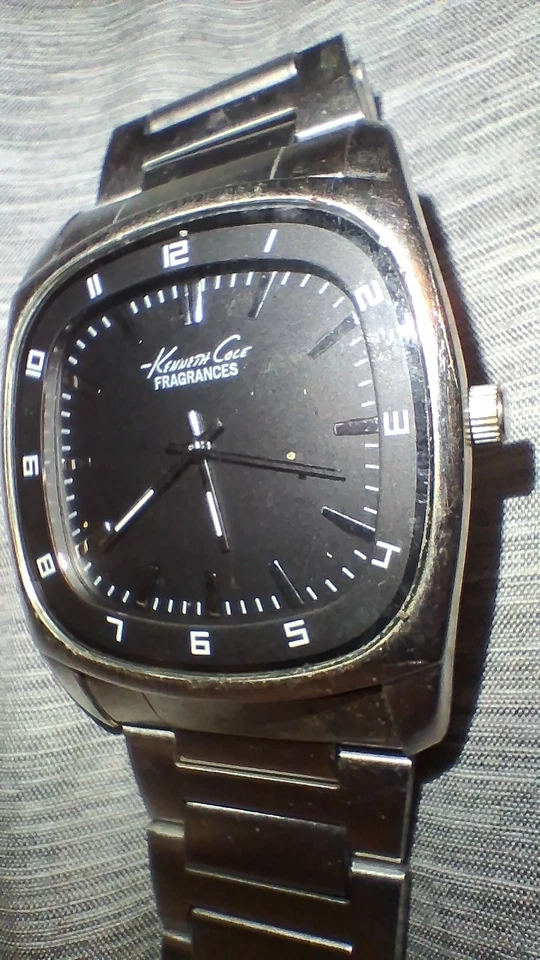 Kenneth Cole Fragrances Quartz Watch Men Silver Square Barrel Analog New Battery - Image 3 of 4