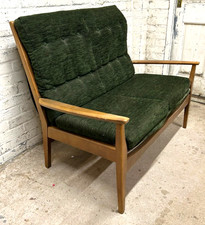 Mid Century Cintique Teak & Beech Button Back Settee Sofa (Can Deliver)