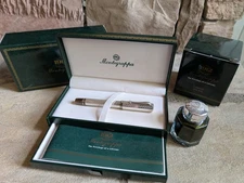 New Rare Montegrappa Privilege Deco 925 Silver Green Pearl Fountain Pen