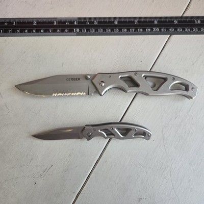Gerber Paraframe Folding Knife Lot of 2 Stainless Skeleton Frame Pocket Knives