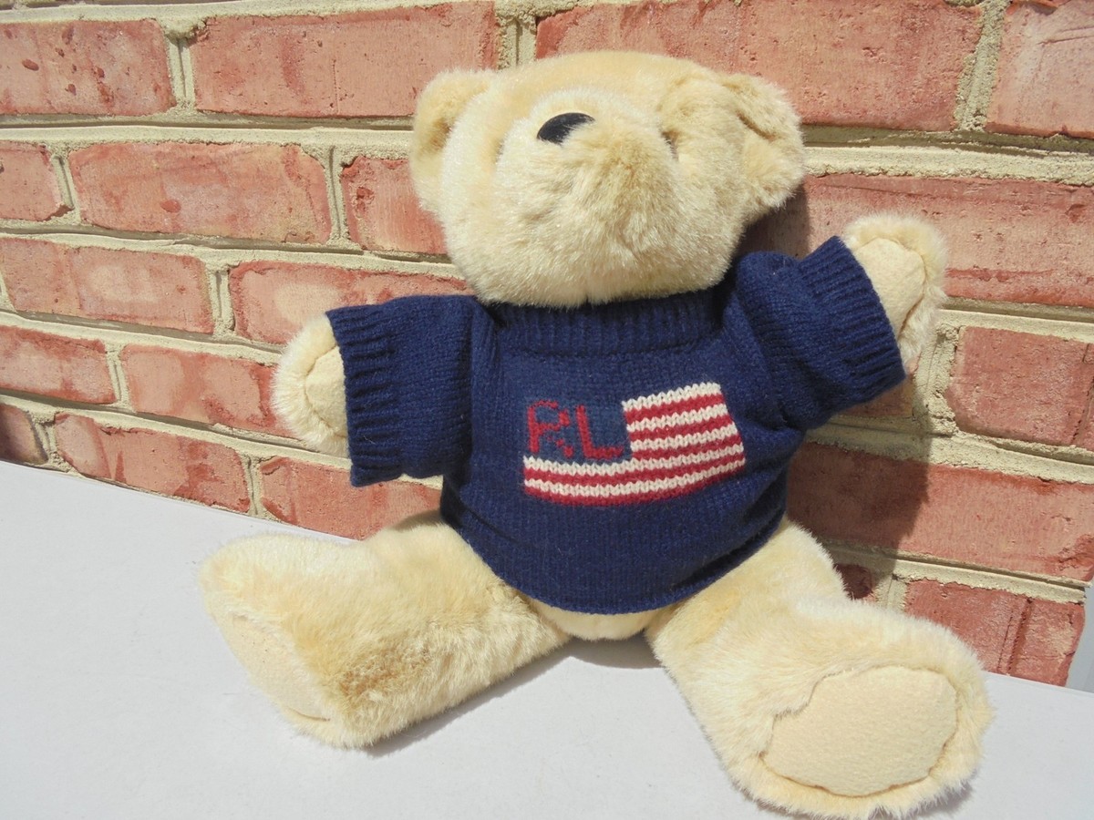 Ralph Lauren 1996 Teddy Bear w Polo USA Flag Sweater Jointed 14