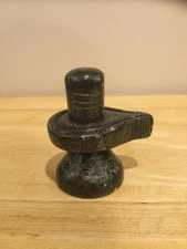 3" Stone Shivling Handmade Hindu God Black Shiva Lingam 