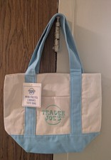 Trader Joe's Mini Pastel Canvas Tote Bag- Blue- New With Tags