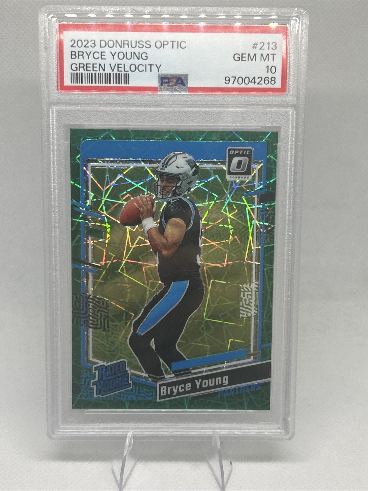2023 Donruss Optic Rookie Bryce Young Green Velocity PSA 10 #213 Panthers