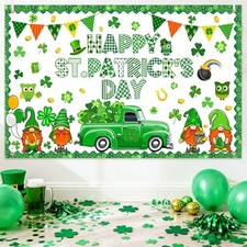 Happy St.Patrick's Day Backdrop Banner Rainbow Gold Coins Green Shamrock Lucky