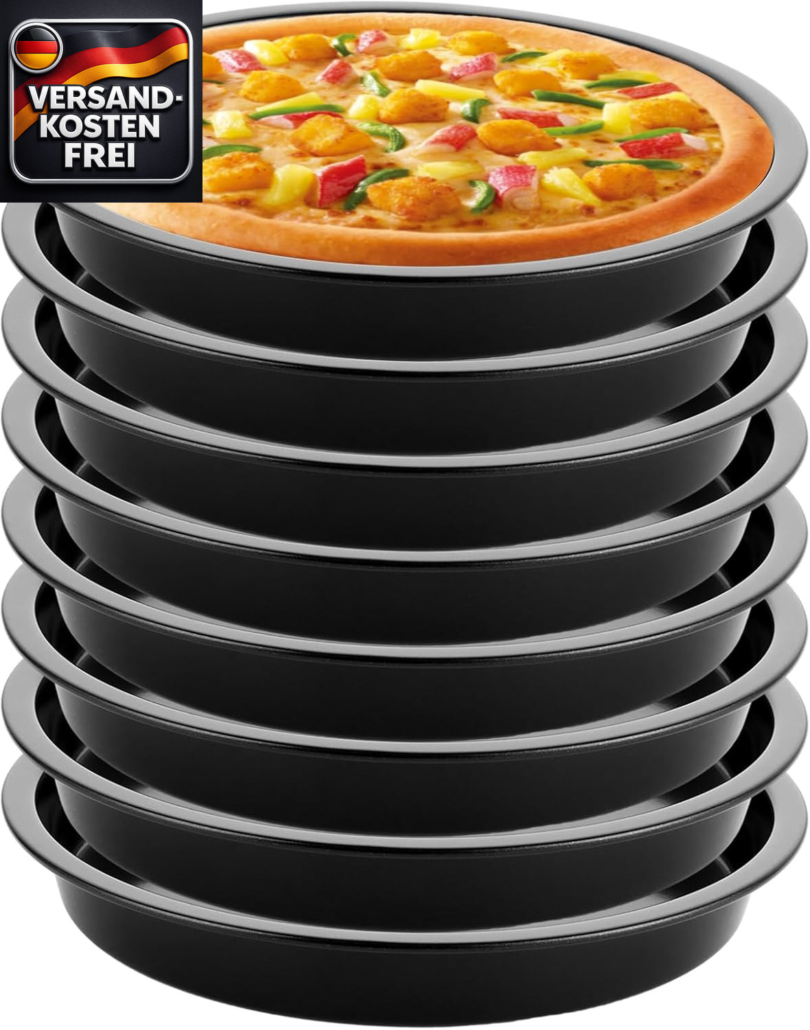 Pizzablech 8er-Set Rund 18cm Carbonstahl Antihaftbeschichtet Pizzabackbleche für