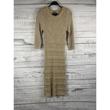 Midnight Velvet Dress Women's Medium Gold Metallic Knit Sweater 3/4 Sleeve Lined
