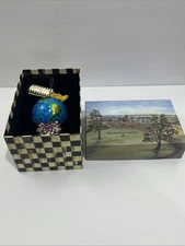 Rare Mackenzie Childs Ornament Handblown Glass Globe Made In Poland W/ Box, Tags