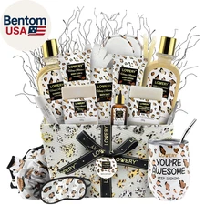 Christmas At-Home Spa Kit with Honey Almond Scent, Bath Gift Basket - Vit E-Rich