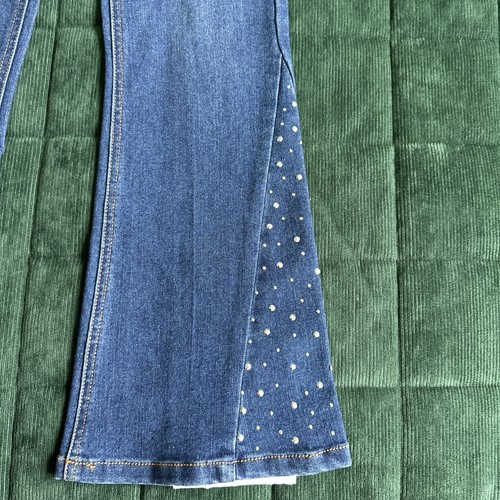 Wallflower Hailey Flare Jeans Youth Girl 10 Blue Snaps Fly Whiskered Stretc NEW - Picture 4 of 10