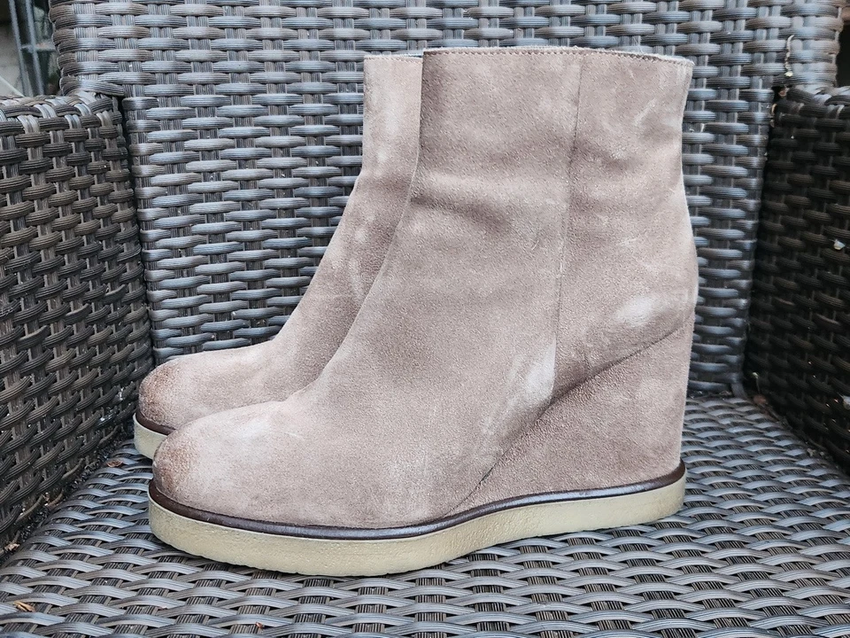 (F004 941) Paoyama – Bottines Compensées en Cuir Velours Taupe, Taille 40 👢✨ - Photo 2/4