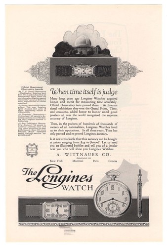 1925 Longines pocket watch ORIGINAL AD wristwatch Wittnauer Observatory vtg '20s