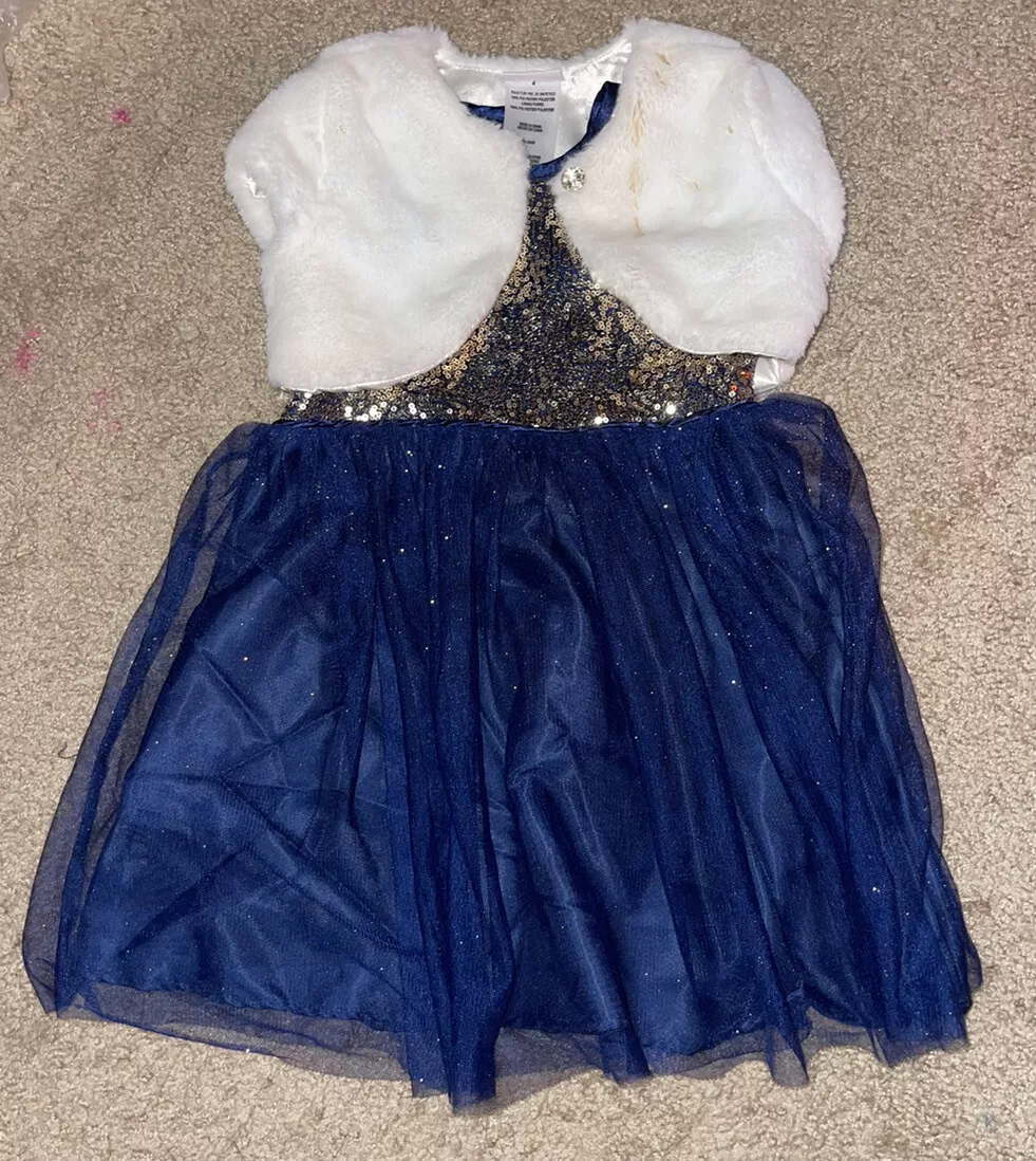 Nannette Kids Navy Blue and Gold Sparkle Tulle A line Dress Size 4 Toddler