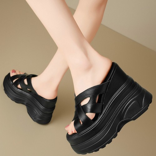 Big Size 47 Mules Women's Leather Wedges High Heels US46 Sandals Platform Pumps - Picture 3 of 16