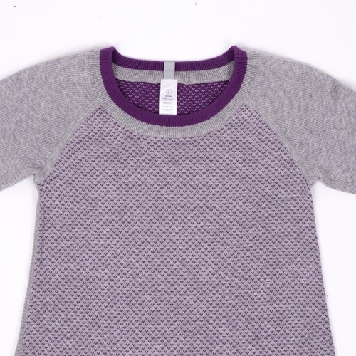 Ivivva Lululemon Girl's Cotton Purple/Gray Knit Crew Neck Sweater Top - SZ 8 - Picture 2 of 10