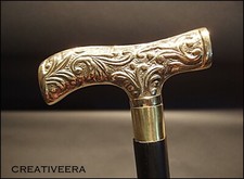 Antique Wooden Men's Walking Stick Brass Vintage Walking Cane Designer Handle