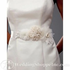 Nina Bridal Gardenia IVORY Satin 1.5 Jeweled Sash Belt Bow Ribbon Flower Beaded