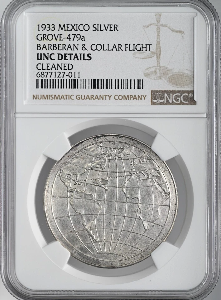 MÉXICO PLATA 1933 (GROVE 479a) barbero y collar vuelo NGC SIN CIRCULAR DETALLES LIMPIOS Foto 2 de 4
