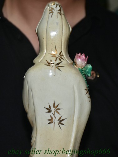 16" Old Chinese Famille rose Porcelain Kwan-yin Guan yin Goddess Lotus Statue - Picture 15 of 17