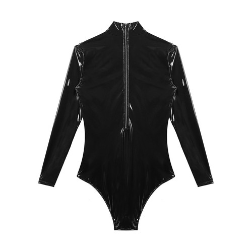 FEESHOW Men Wetlook Leather Bodysuit Zipper Overall Catsuit Long Sleeve AU - Picture 25 of 29