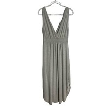 Roller Coaster Striped V-neck Maxi Dress Size Large NEW (flaw) Grey White 