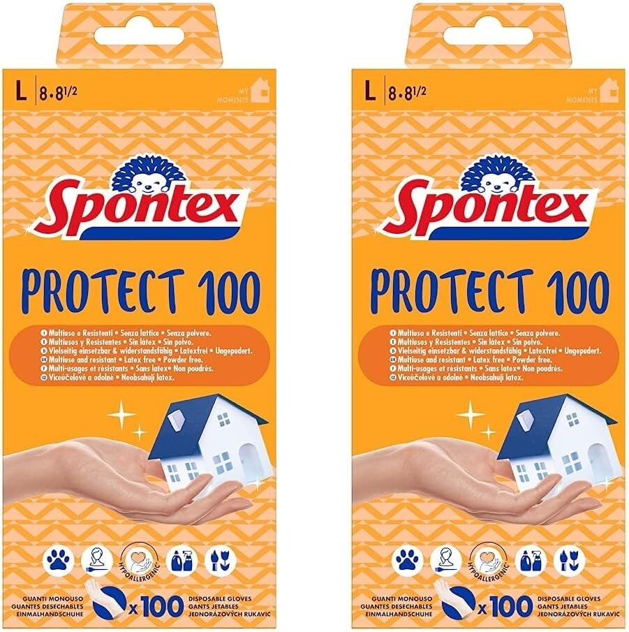 2xSpontex Protect 100 Einweghandschuhe, groß - insgesamt 200 Handschuhe
