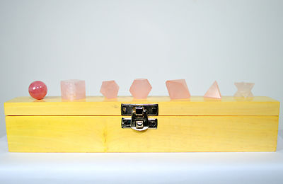 7pcs Rosenquarz Kristall Sacred Geometrie Set W/Holzkiste Holzschachtel 1 Set