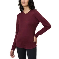 Segments Women's Merino Wool Long Sleeve Top Shirt Maroon Dark Red Fitted Soft