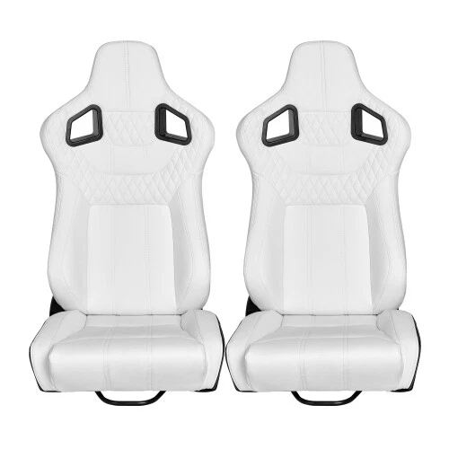 For Ford Pair Racing Seats Reclinable with Adjustable Slider PVC Leather White - Image 3 of 4