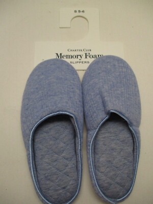 Charter Club Womans Slippers Slip-On Blue Memory Foam Small 5-6