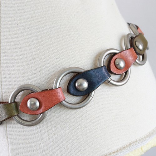 Boho Leder Ring Gürtel Damen Medium Mehrfarbig Nieten Laschen Messing Schnalle - Bild 4 von 23