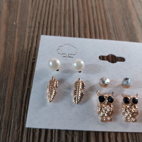Eulen Federn Engelsflügel Strass goldfarben Ohrringe Schmuck 6er Set - Bild 3 von 6