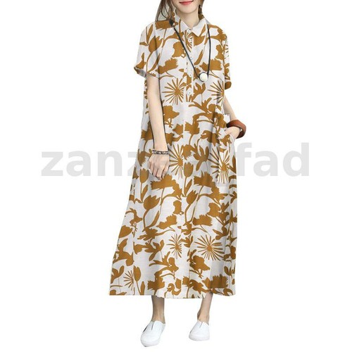 NEW UK Womens Summer Short Sleeve Baggy Floral Print Kaftan Midi Dress Plus Size - Picture 19 of 21